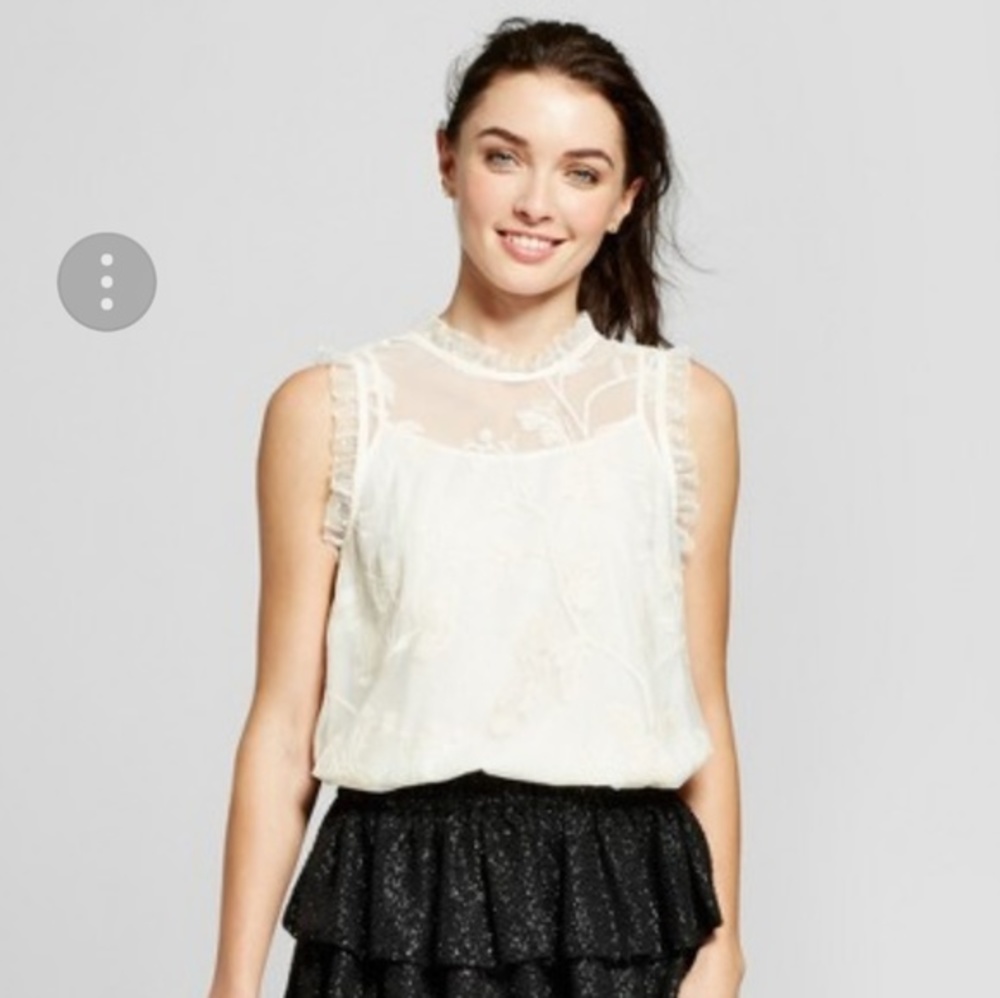 NWT  WHO WHAT‎ WEAR CREAM LACY SLEEVELESS BLOUSE XL
